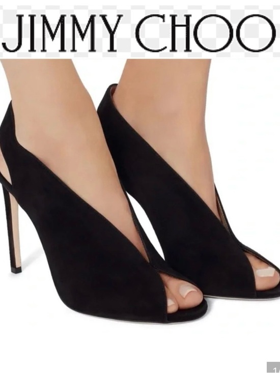 Jimmy Choo Shoes - Jimmy Choo Black Suede Peep-Toe Slingback Heels